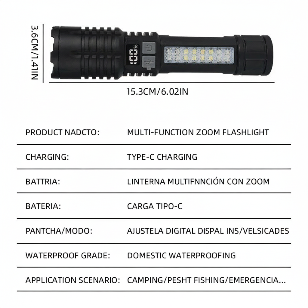Linterna led con zoom 3modo